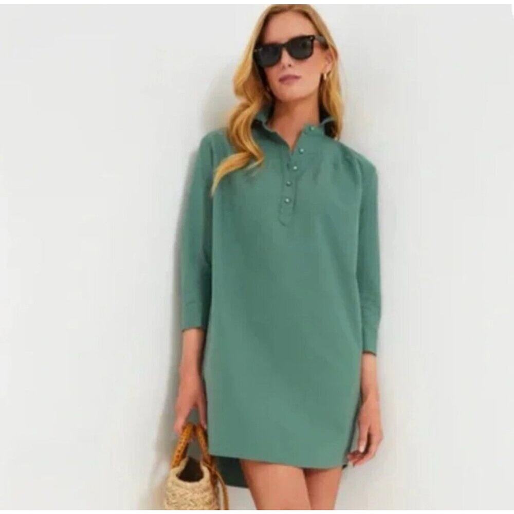 Tuckernuck‎ Pomander Place Polly Dress Green Mini Shirt Dress Size M Half Button